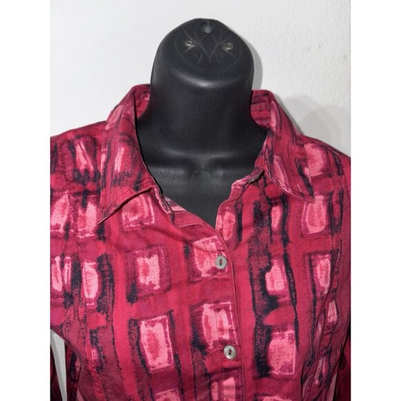 Additions by Chico s Long Sleeve Red &  Pink Button Up Blouse Size 1 - Picture 2 of 6